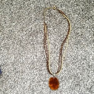 Amber Color Pendant Seed Bead Necklace